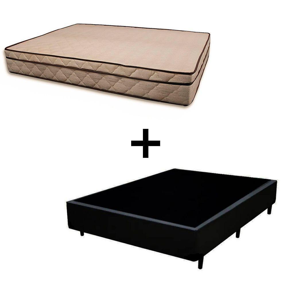 Cama Box Casal 138 Tecido Sintético Preto Com Colchão Polônia Bello Box - D28 65x138x188 - 1