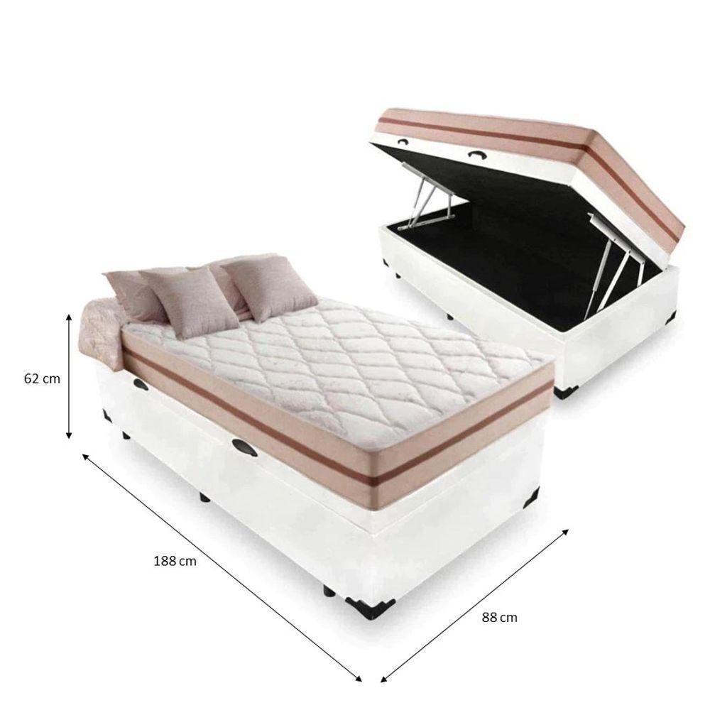 Cama Box Baú Solteiro Tecido Sintético Branco Com Colchão Pillow Angel - Bello Box - Molas Ensacadas 62x88x188 - 2