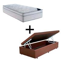 Cama Baú Solteiro 88 Tecido Sintético Marrom Com Colchão Toronto Molas Ensacadas Branco D33 - 1