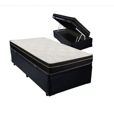 Cama Box Baú Solteiro 88 Tecido Sintético Preto Com Colchão Paris De Molas Ensacadas Preto 66x88x188