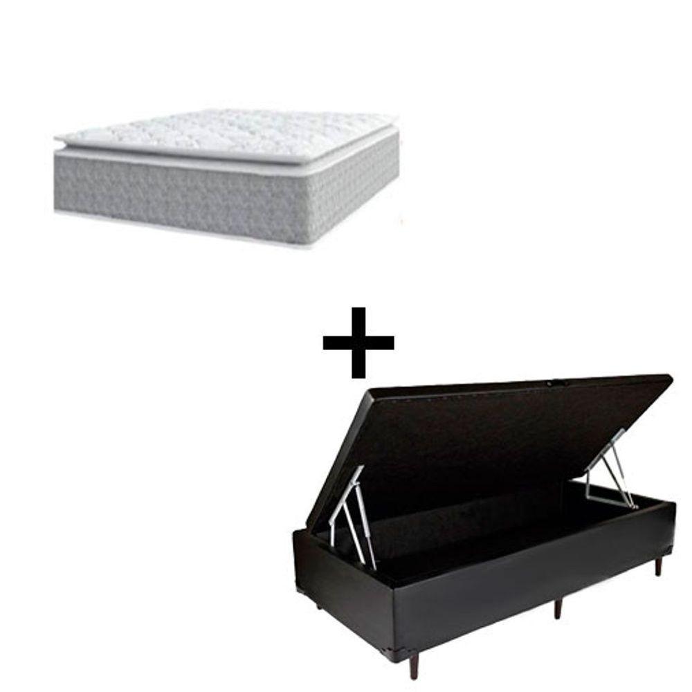 Cama Box Baú Solteiro 88 Sintetico Preto Com Colchão Nazar Viscoeslástico D33 Cinza - 1