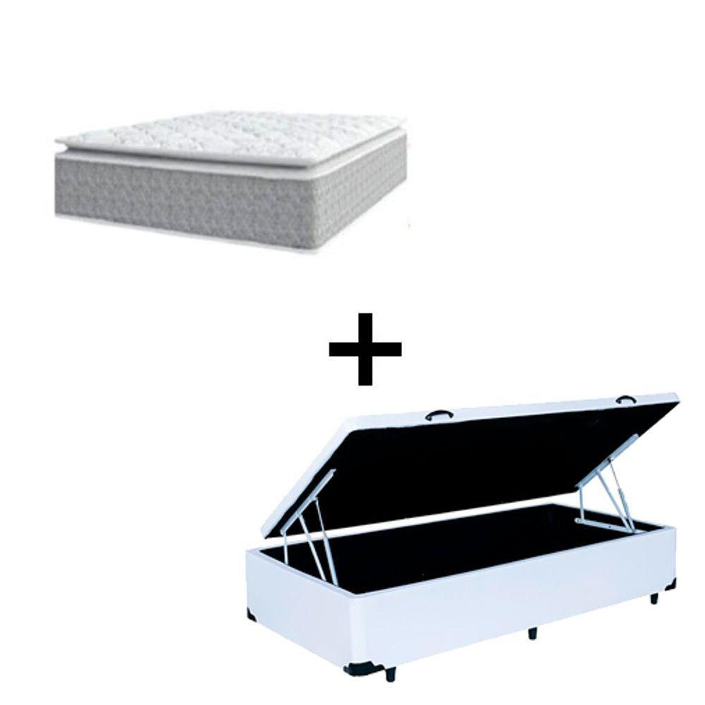 Cama Box Baú Solteiro 88 Sintético Branco Com Colchão Nazar Viscoeslástico D33 Cinza - 1