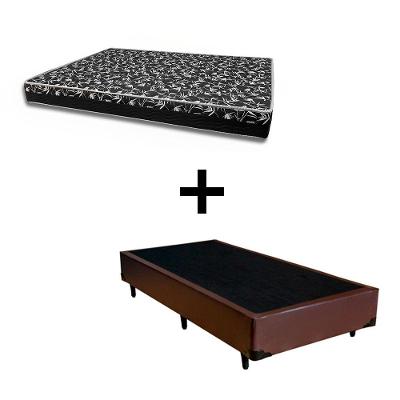 Cama Box Solteiro 88 Tecido Sintético Marrom Com Colchão Belize Bello Box - D33 Preto 57x88x188
