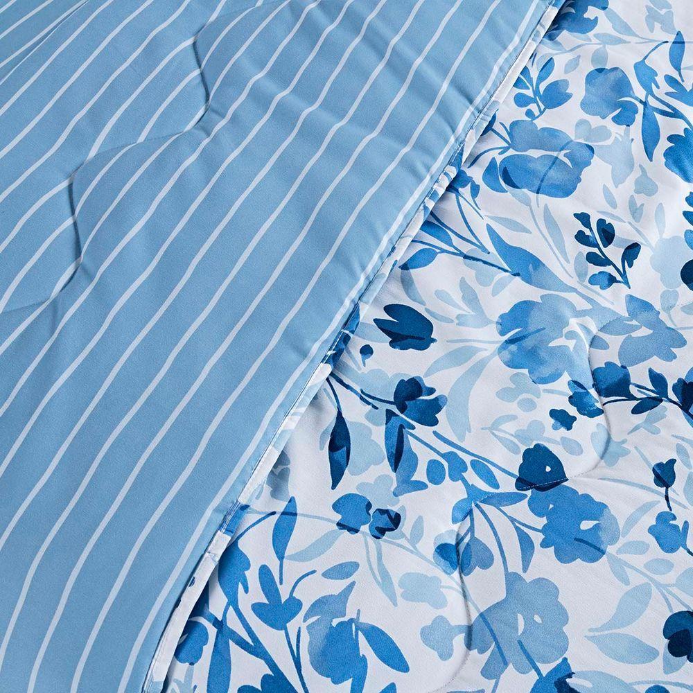 Edredom Cobertor Belle Queen 400 Fios Dupla Face Estampado Florido Azul - 4