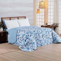Edredom Cobertor Belle Queen 400 Fios Dupla Face Estampado Florido Azul - 2