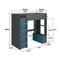 Cama Infantil Alta Office De Solteiro Com Armário, Escrivaninha, Cabideiro E Prateleira Grafite - 5