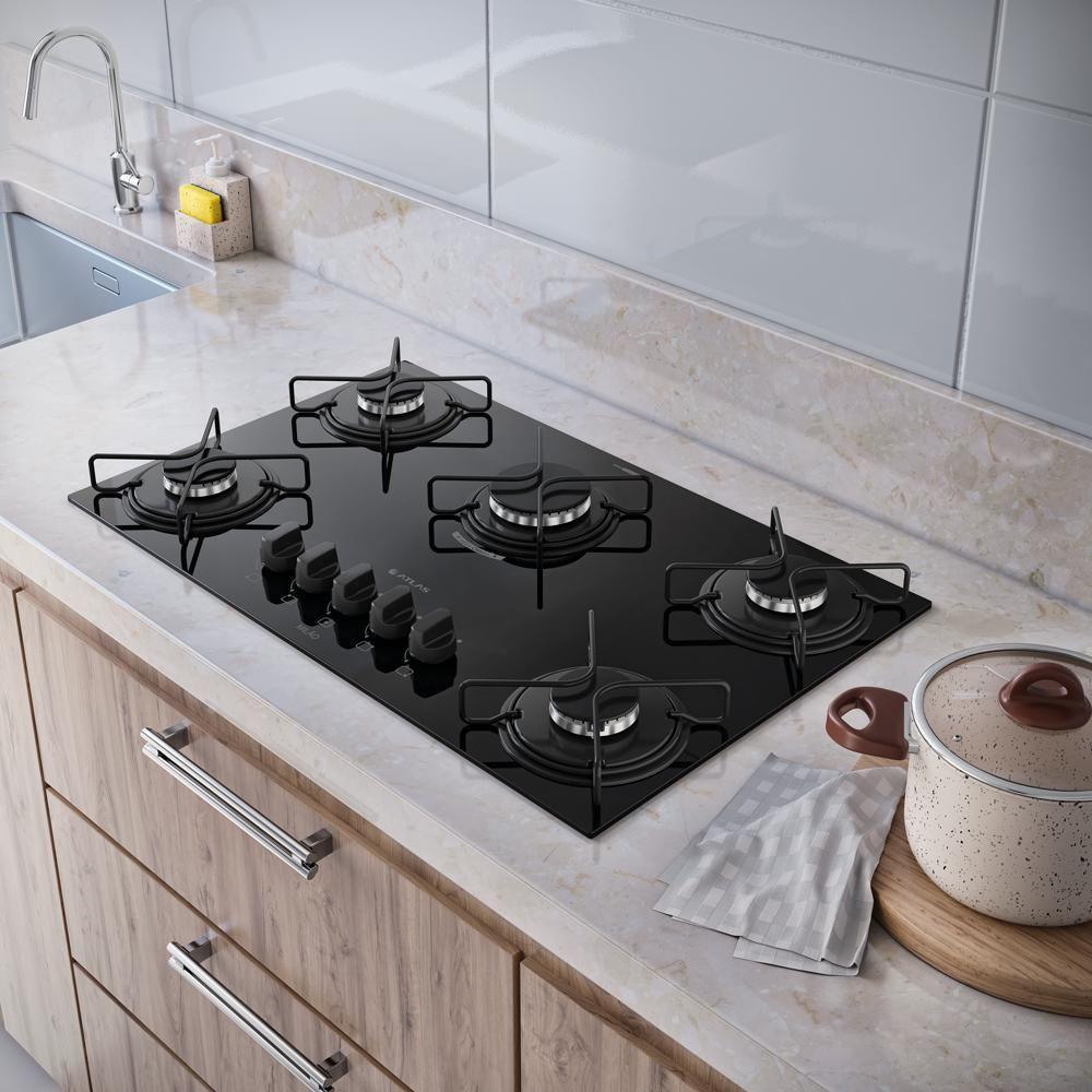 Cooktop 5 Bocas Atlas Milão Mega Chama A Gás Preto Bivolt - 4