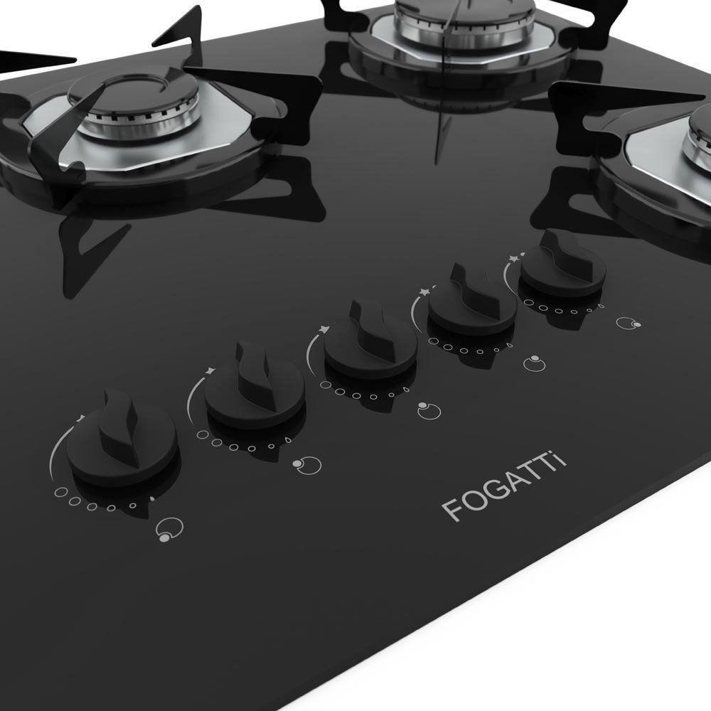 Fogão Cooktop 5 Bocas Mesa Em Vidro Preto Fogatti Inox 27000201-00 Bivolt - 2