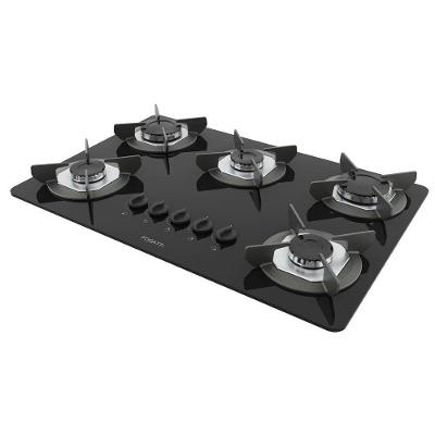 Fogão Cooktop Gás Fogatti Safe 5 Bocas Vidro Temperado Trempes Ferro Fundido Preto Bivolt