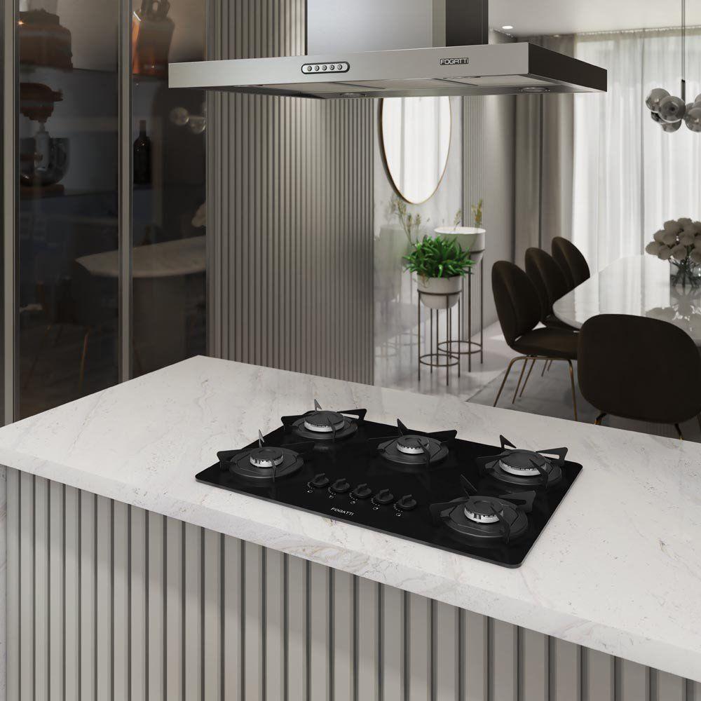 Fogão Cooktop 5 Bocas Mesa Em Vidro Preto Fogatti Esmaltado 27000201-02 Bivolt - 3