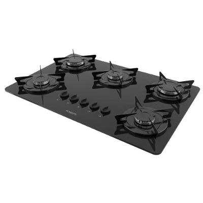 Cooktop à Gás Fogatti Flange Esmaltado 27000201-02 5 Bocas Vidro Temperado Preto Bivolt