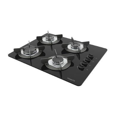 Cooktop Gás Fogatti Safe 4 Bocas Vidro Temperado Trempe Ferro Fundido Preto Bivolt