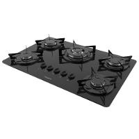 Fogão Cooktop 5 Bocas Tripla Chama Mesa Em Vidro Preto Fogatti Esmaltado 27000501-02 Bivolt - 1