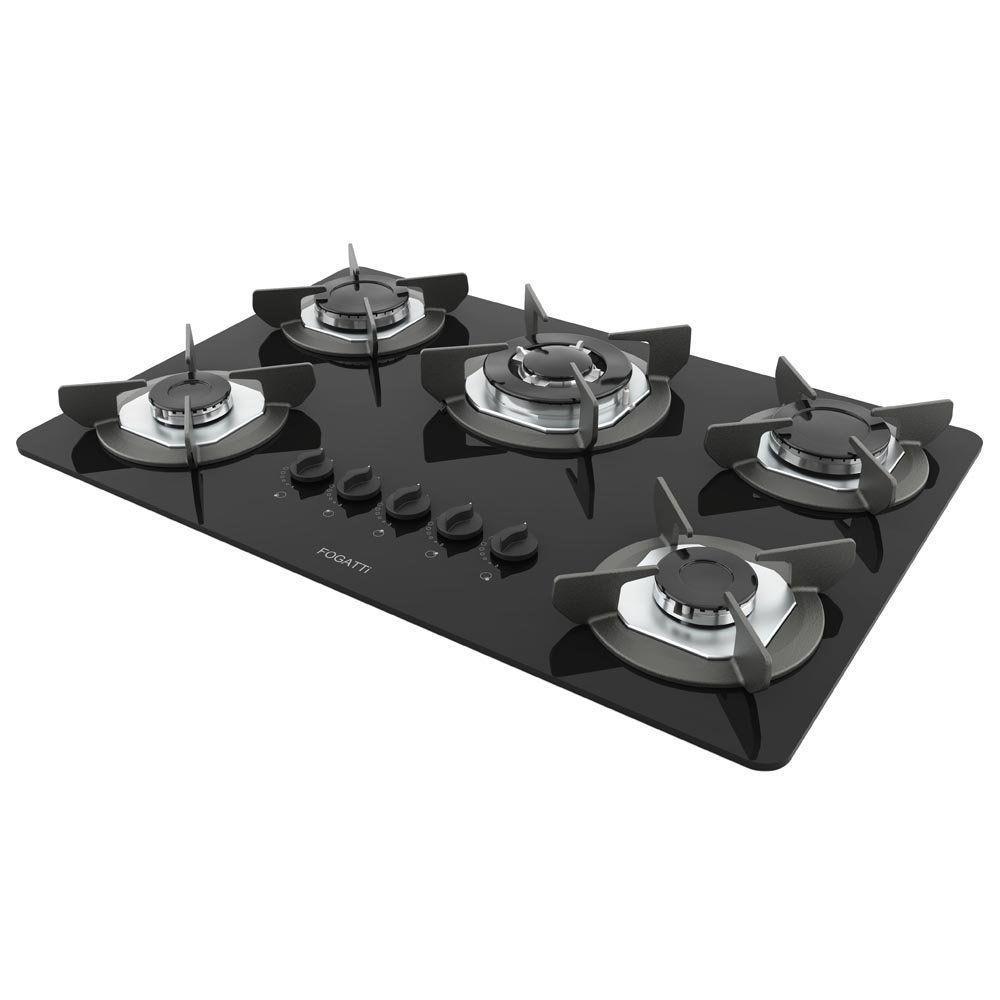 Fogão Cooktop Elétrico 5 Bocas Tripla Chama Bivolt Mesa Em Vidro Safe Ferro Fundido Fogatti Bivolt - 1