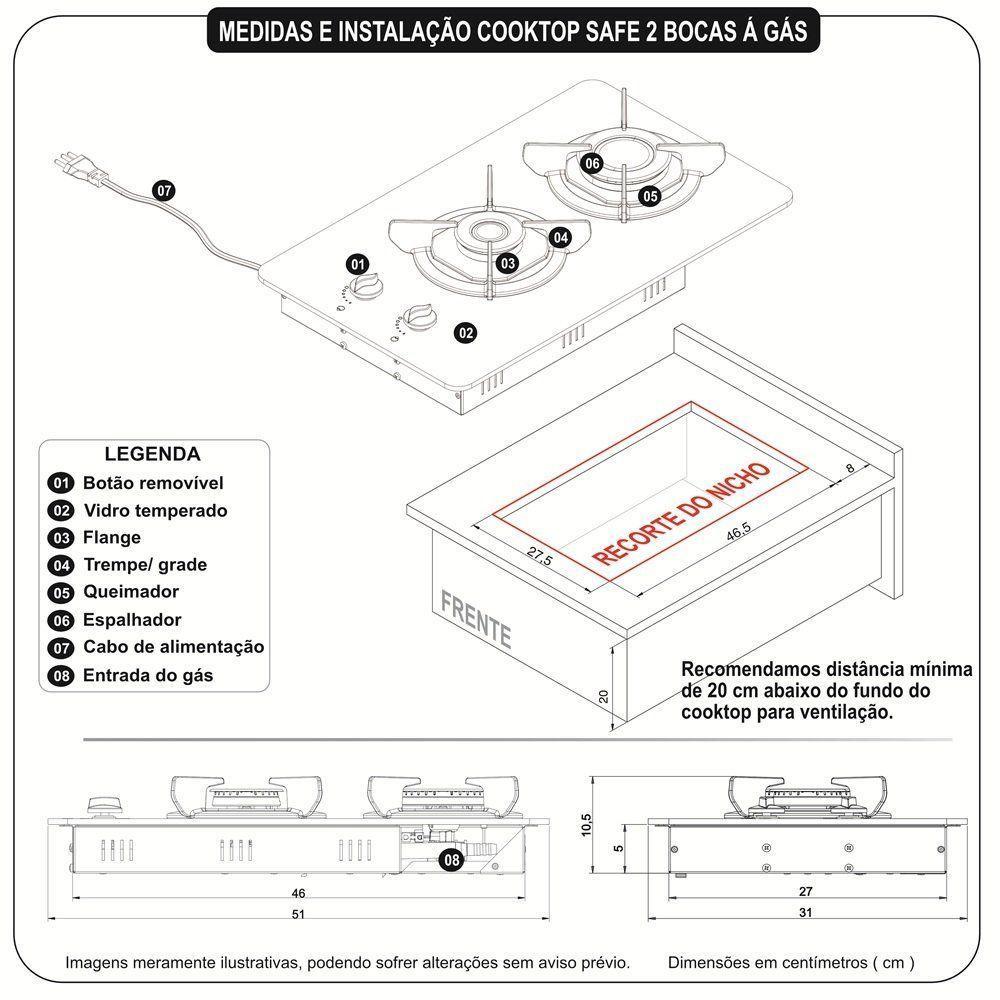 Fogão Cooktop 2 Bocas Mesa Em Vidro Safe Ferro Fundido Fogatti Bivolt - 4