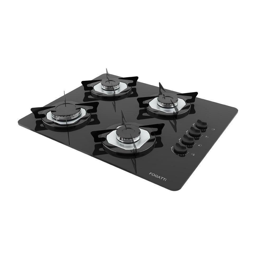 Fogão Cooktop 4 Bocas Mesa Em Vidro Preto Fogatti Inox 27000101-00 Bivolt - 1