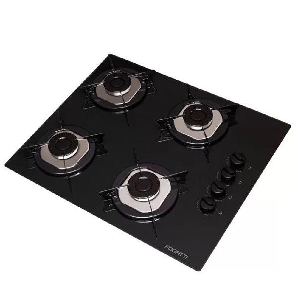 Fogão Cooktop 4 Bocas Mesa Em Vidro Preto Fogatti Inox 27000101-00 Bivolt - 2