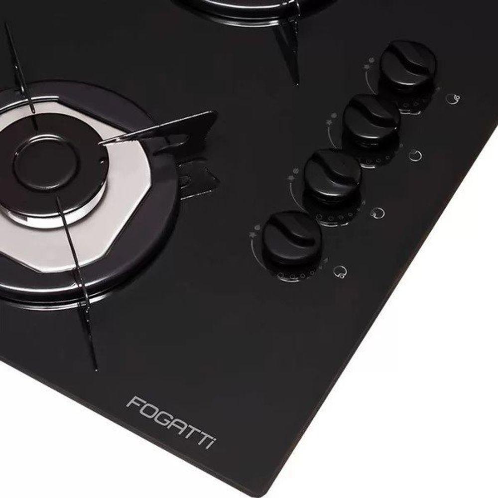 Fogão Cooktop 4 Bocas Mesa Em Vidro Preto Fogatti Inox 27000101-00 Bivolt - 3