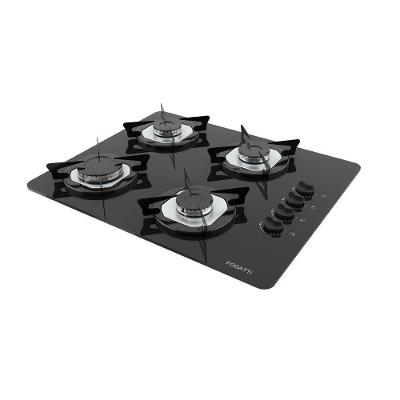 Fogão Cooktop 4 Bocas Mesa Em Vidro Preto Fogatti Inox 27000101-00 Bivolt