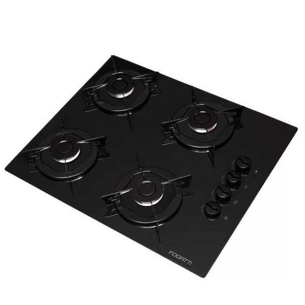 Fogão Cooktop 4 Bocas Mesa Em Vidro Preto Fogatti Esmaltado 27000101-02 Bivolt - 2