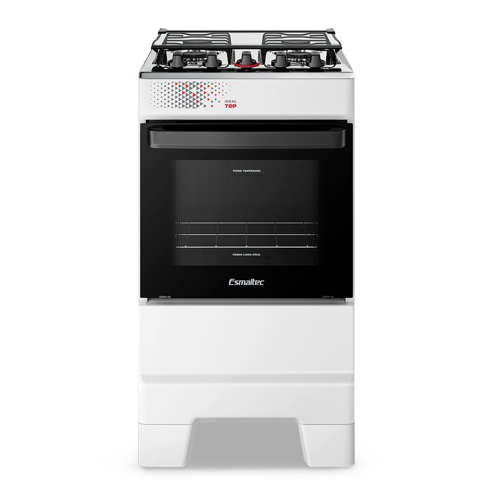 Fogão A Gás Esmaltec Mesa Inox Tampa De Vidro Forno 50L Ideal Top Branco 4 Bocas Bivolt - 1