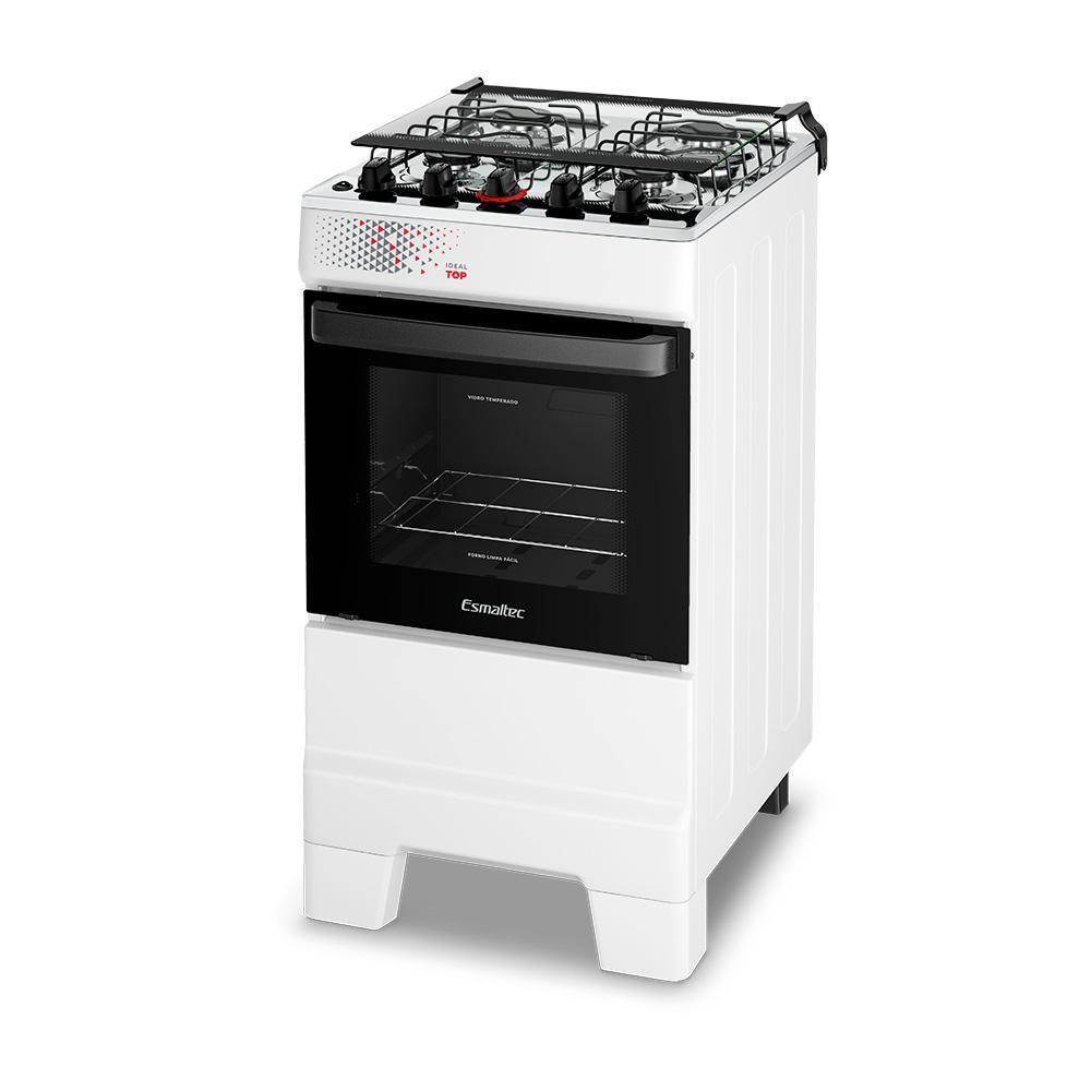 Fogão A Gás Esmaltec Mesa Inox Tampa De Vidro Forno 50L Ideal Top Branco 4 Bocas Bivolt - 2