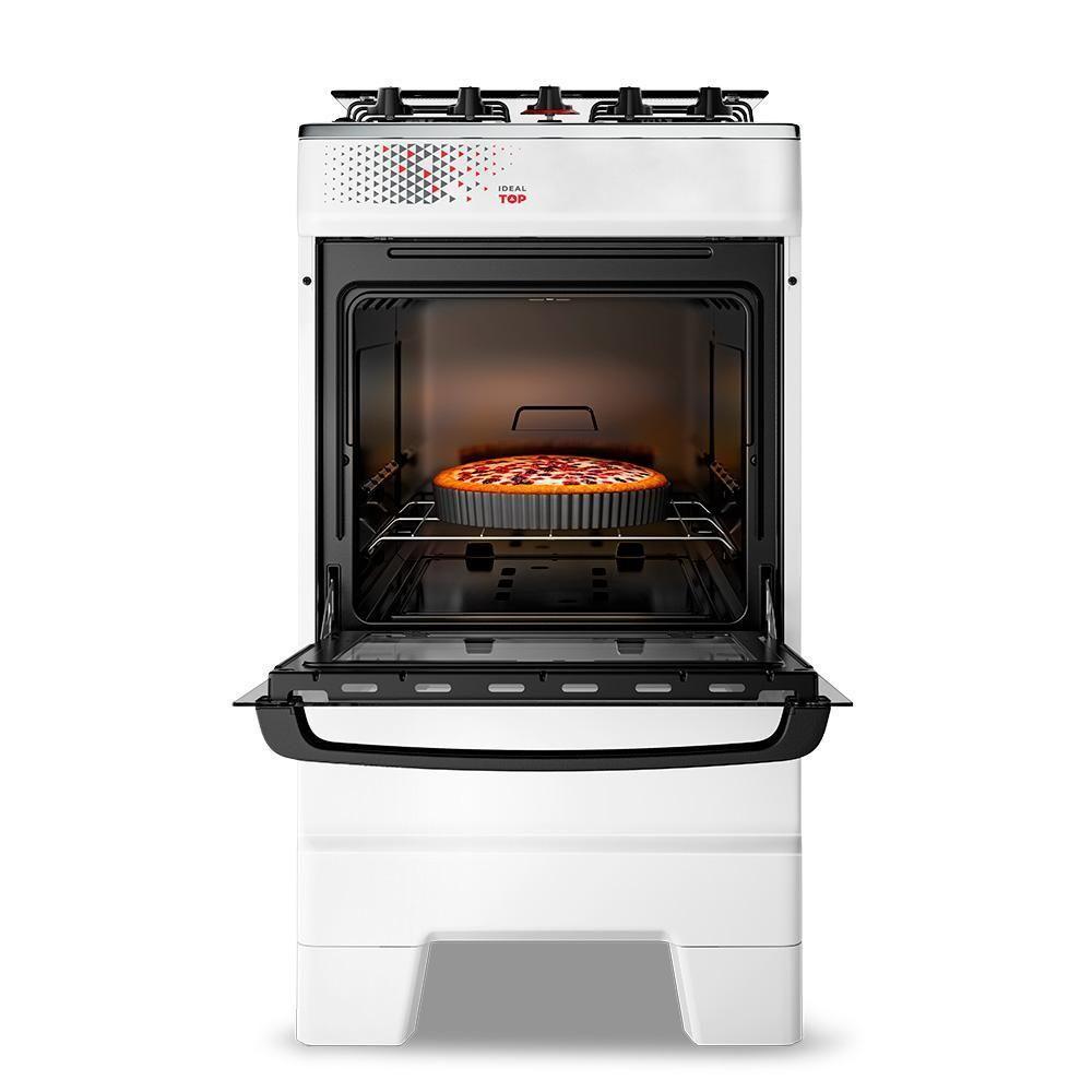Fogão A Gás Esmaltec Mesa Inox Tampa De Vidro Forno 50L Ideal Top Branco 4 Bocas Bivolt - 5