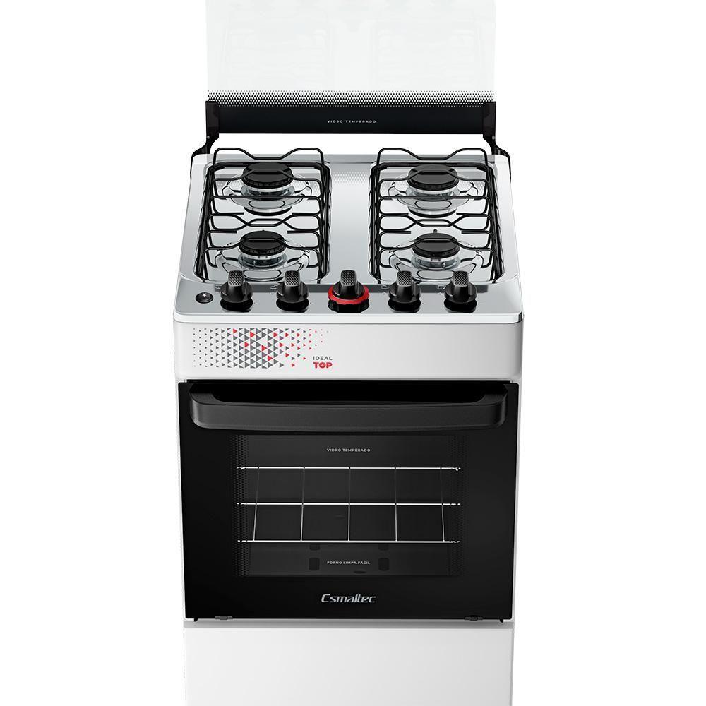 Fogão A Gás Esmaltec Mesa Inox Tampa De Vidro Forno 50L Ideal Top Branco 4 Bocas Bivolt - 7
