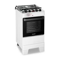 Fogão A Gás Esmaltec Mesa Inox Tampa De Vidro Forno 50L Ideal Top Branco 4 Bocas Bivolt