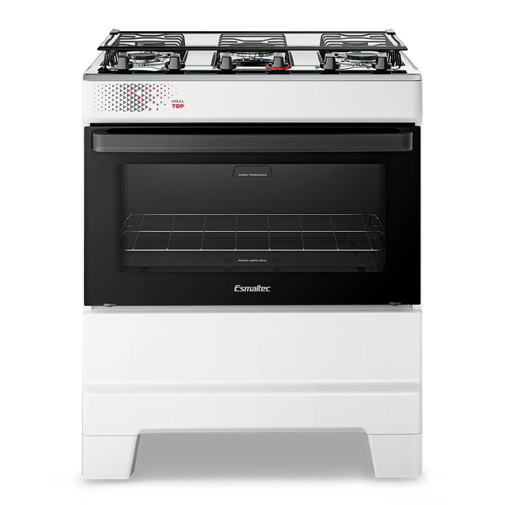Fogão A Gás Esmaltec Mesa Inox Tampa De Vidro Forno 84L Ideal Top Branco 5 Bocas Bivolt - 1