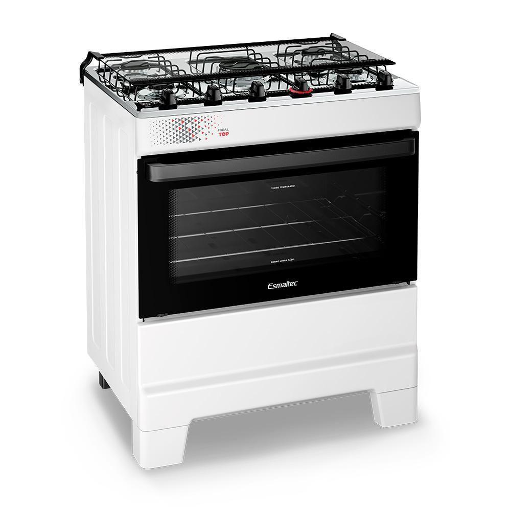 Fogão A Gás Esmaltec Mesa Inox Tampa De Vidro Forno 84L Ideal Top Branco 5 Bocas Bivolt - 2