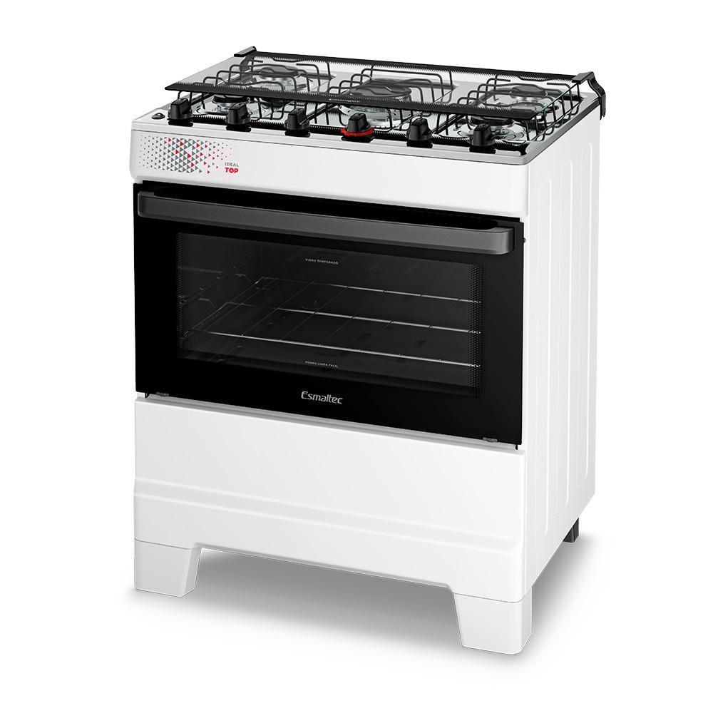 Fogão A Gás Esmaltec Mesa Inox Tampa De Vidro Forno 84L Ideal Top Branco 5 Bocas Bivolt - 3