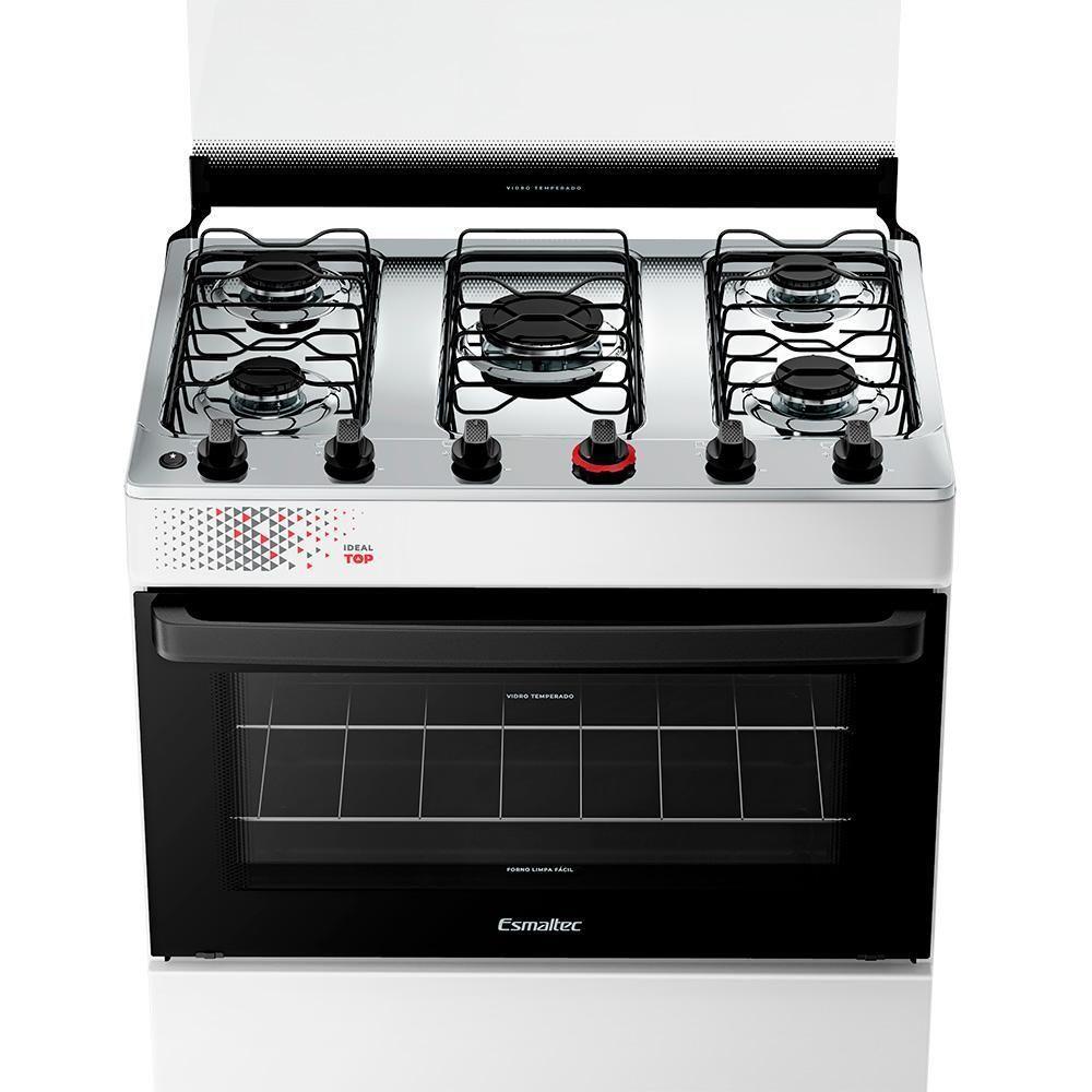 Fogão A Gás Esmaltec Mesa Inox Tampa De Vidro Forno 84L Ideal Top Branco 5 Bocas Bivolt - 7