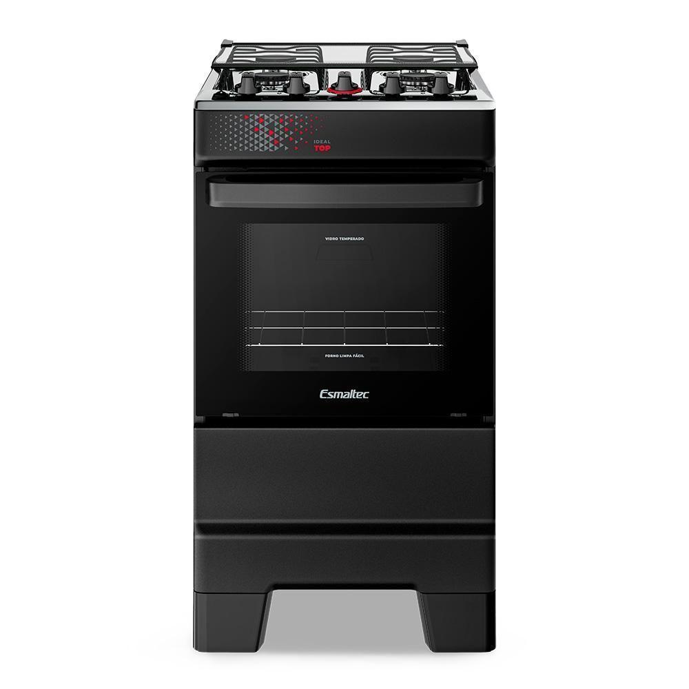 Fogão A Gás Esmaltec Mesa Inox Tampa De Vidro Forno 50L Ideal Top Preto 4 Bocas Bivolt - 1