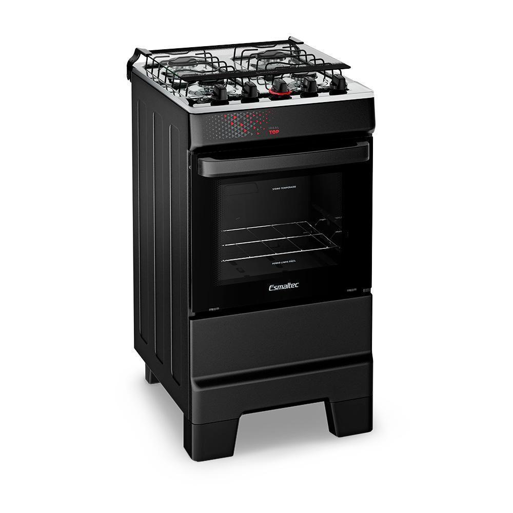 Fogão A Gás Esmaltec Mesa Inox Tampa De Vidro Forno 50L Ideal Top Preto 4 Bocas Bivolt - 2