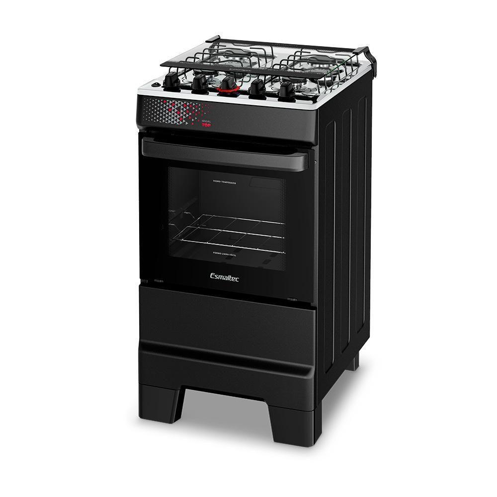 Fogão A Gás Esmaltec Mesa Inox Tampa De Vidro Forno 50L Ideal Top Preto 4 Bocas Bivolt - 3