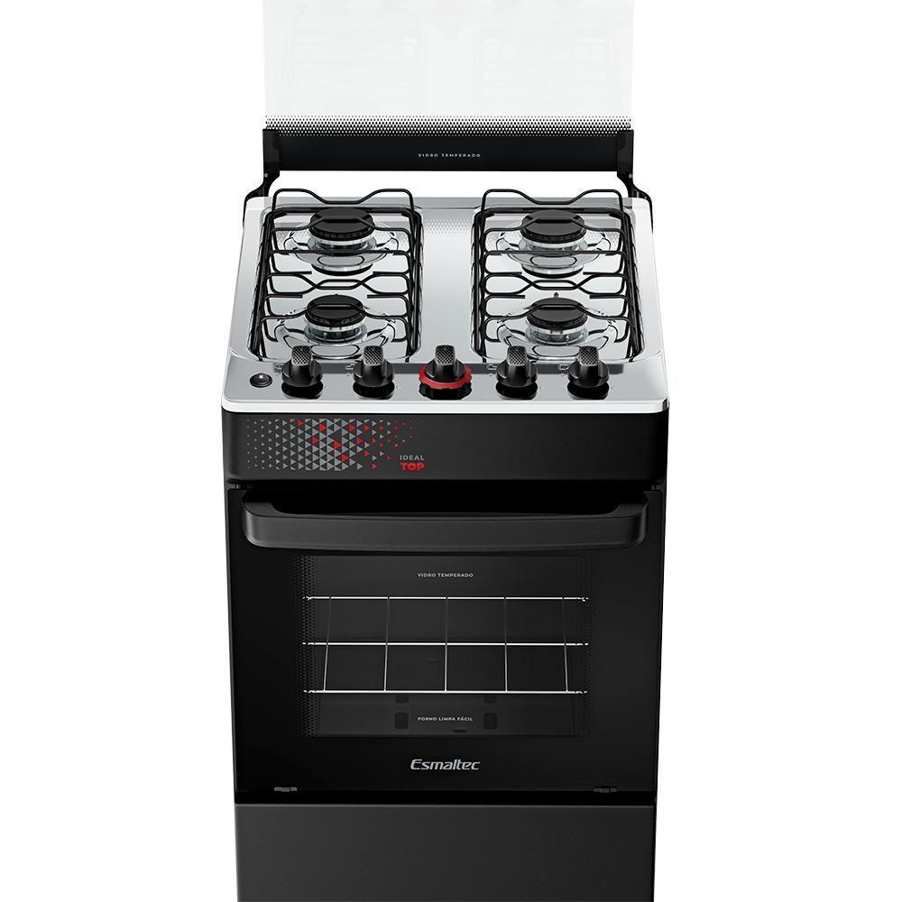 Fogão A Gás Esmaltec Mesa Inox Tampa De Vidro Forno 50L Ideal Top Preto 4 Bocas Bivolt - 5