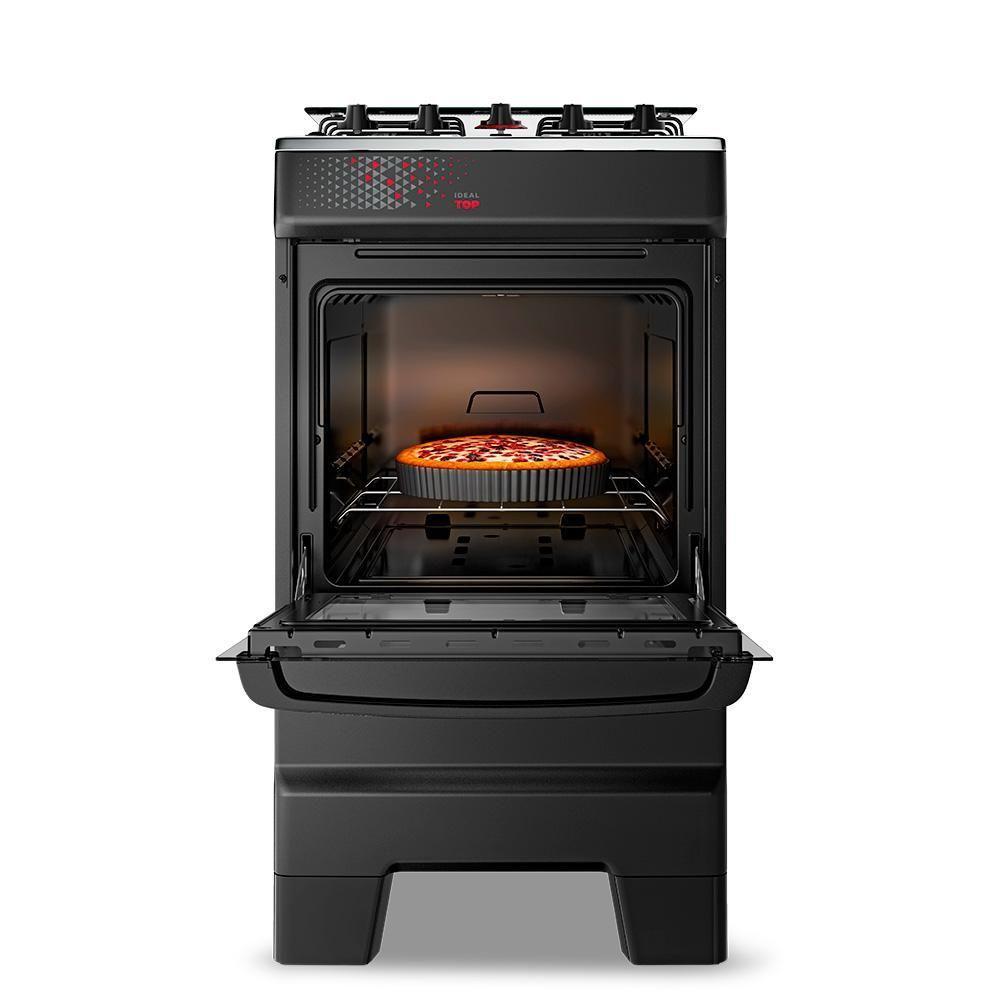 Fogão A Gás Esmaltec Mesa Inox Tampa De Vidro Forno 50L Ideal Top Preto 4 Bocas Bivolt - 6
