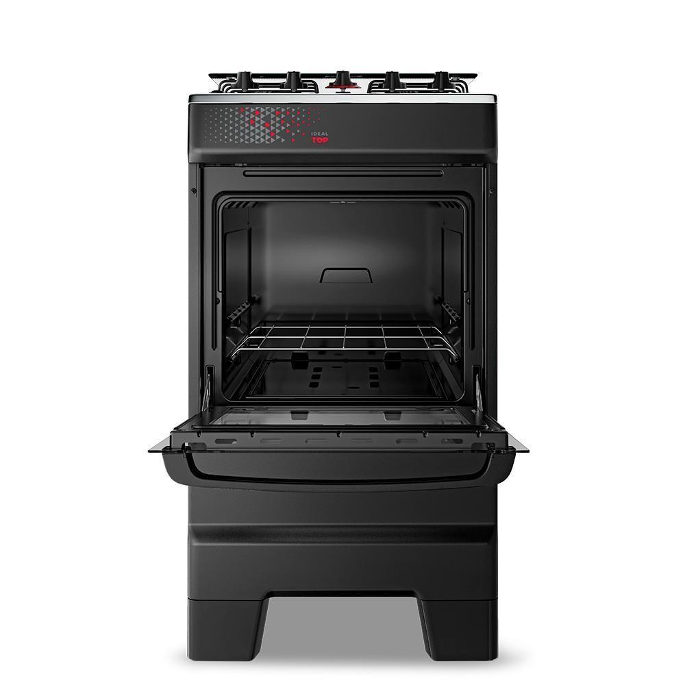 Fogão A Gás Esmaltec Mesa Inox Tampa De Vidro Forno 50L Ideal Top Preto 4 Bocas Bivolt - 7