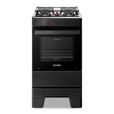 Fogão A Gás Esmaltec Mesa Inox Tampa De Vidro Forno 50L Ideal Top Preto 4 Bocas Bivolt