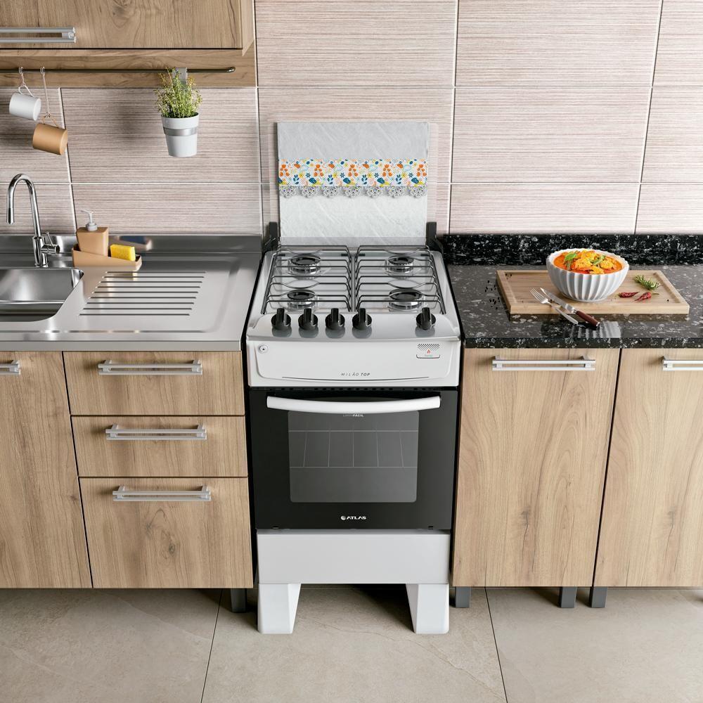 Fogão 4 Bocas Atlas Milão Top Branco Com Mesa De Inox A Gás Bivolt - 14