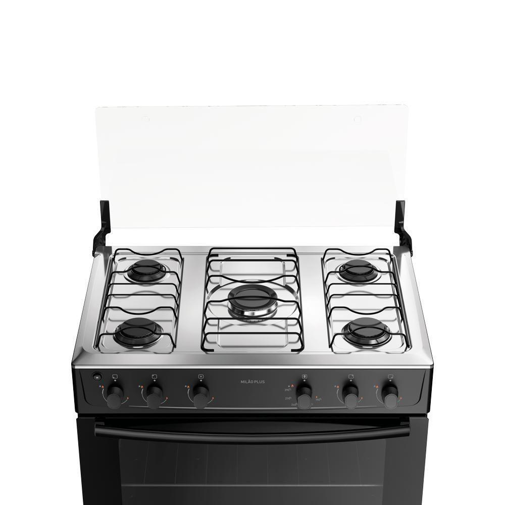 Fogão 5 Bocas Atlas Milão Plus Preto Com Mesa De Inox A Gás Bivolt - 3