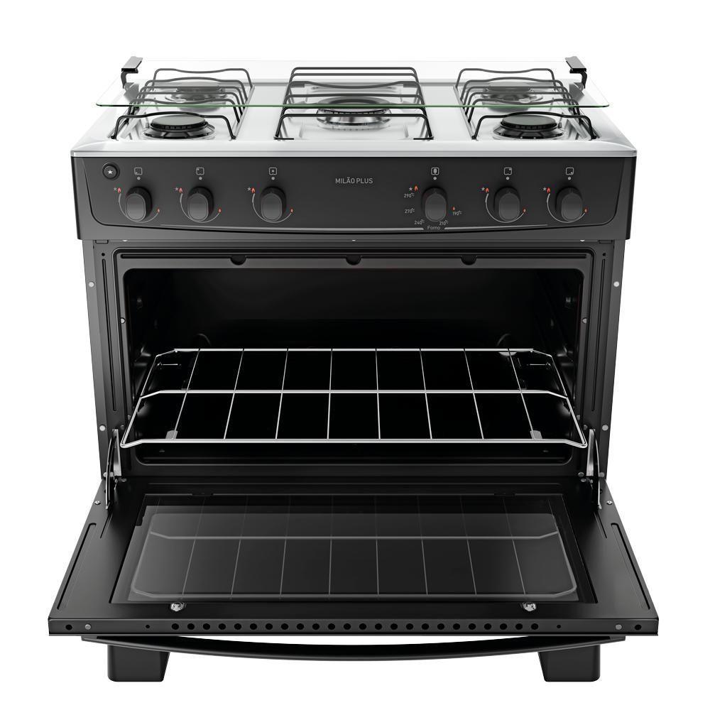 Fogão 5 Bocas Atlas Milão Plus Preto Com Mesa De Inox A Gás Bivolt - 6