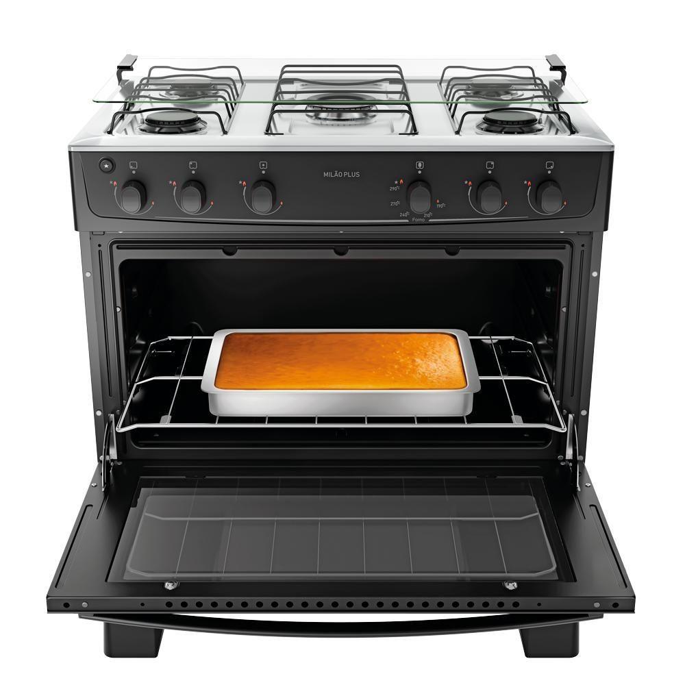 Fogão 5 Bocas Atlas Milão Plus Preto Com Mesa De Inox A Gás Bivolt - 7