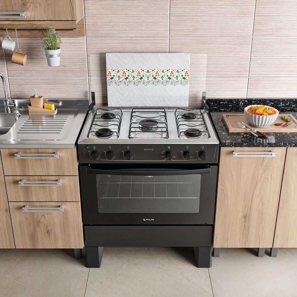 Fogão 5 Bocas Atlas Milão Plus Preto Com Mesa De Inox A Gás Bivolt - 8