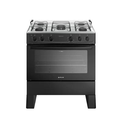 Fogão 5 Bocas Atlas Milão Plus Preto Com Mesa De Inox A Gás Bivolt