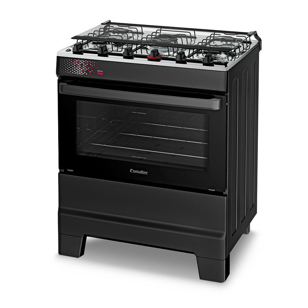 Fogão A Gás Esmaltec Mesa Inox Tampa De Vidro Forno 84L Ideal Top Preto 5 Bocas Bivolt - 3