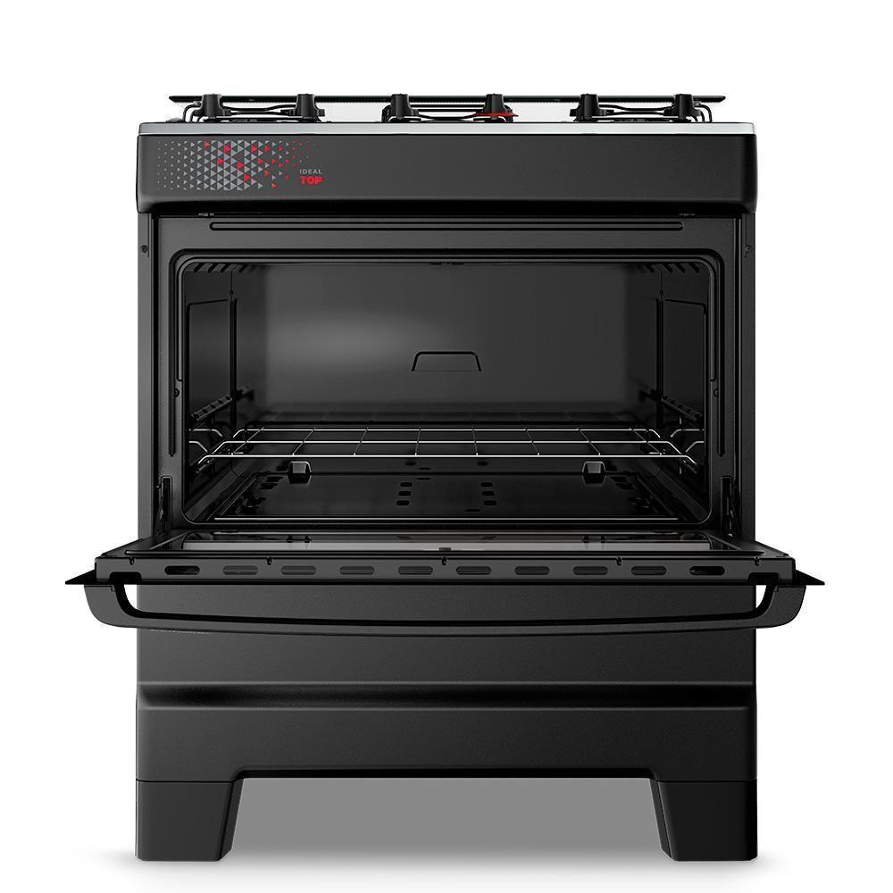 Fogão A Gás Esmaltec Mesa Inox Tampa De Vidro Forno 84L Ideal Top Preto 5 Bocas Bivolt - 7