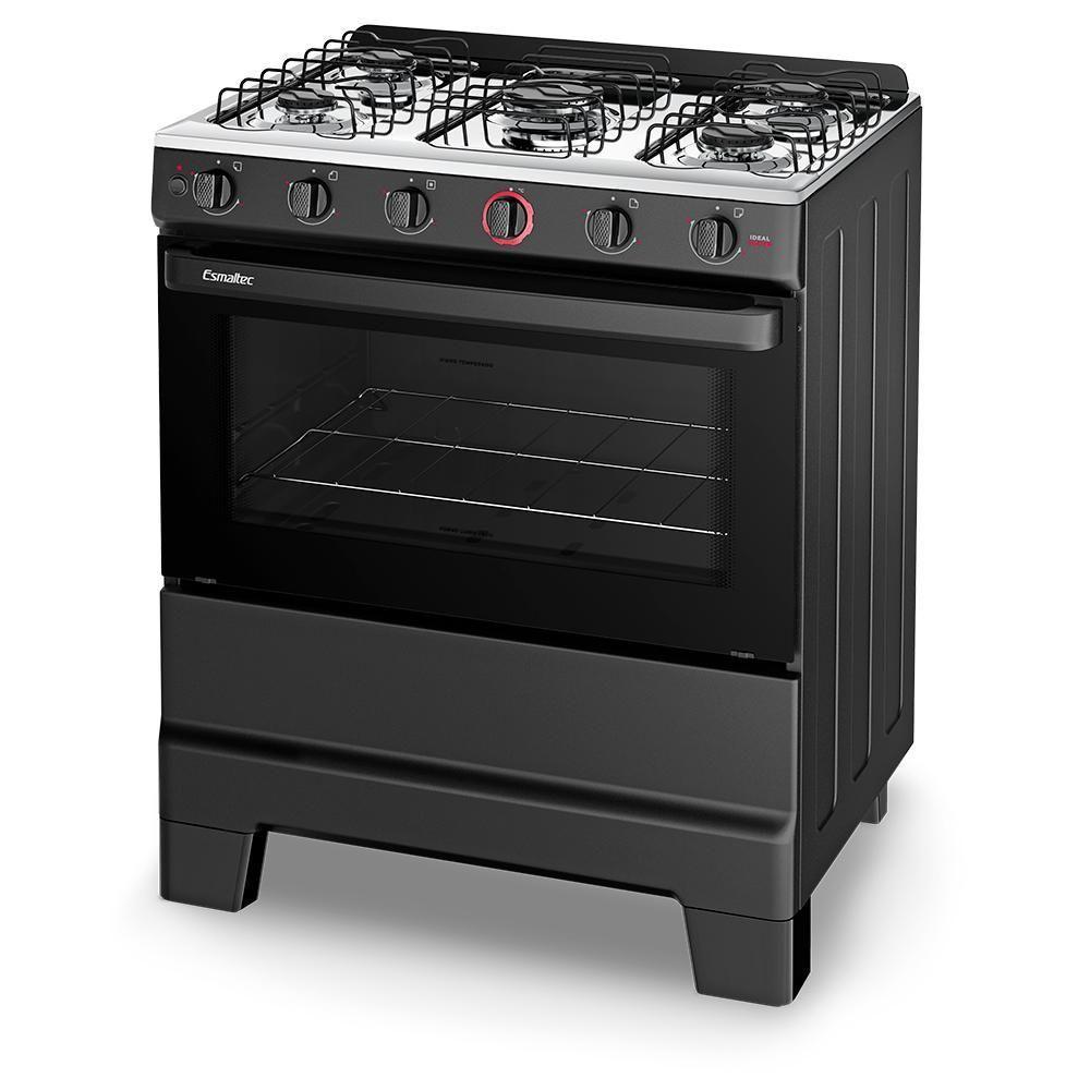 Fogão A Gás Esmaltec Mesa Inox E Forno 84L Limpa Fácil Ideal Super Preto 5 Bocas Bivolt - 1