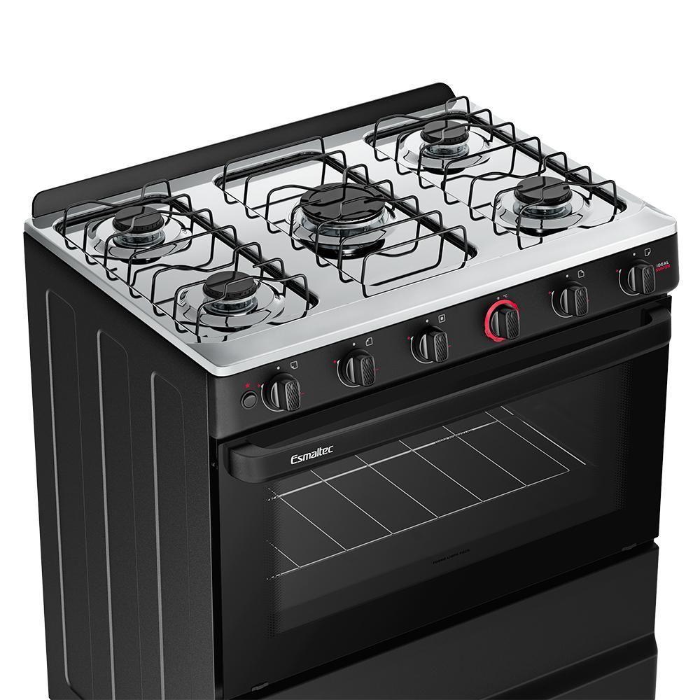 Fogão A Gás Esmaltec Mesa Inox E Forno 84L Limpa Fácil Ideal Super Preto 5 Bocas Bivolt - 3